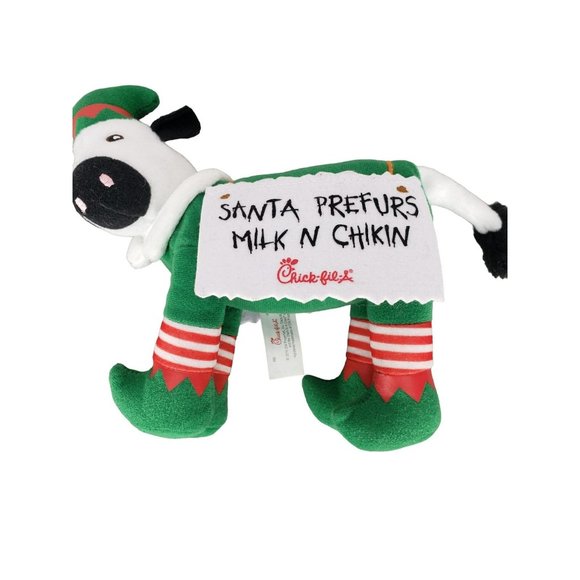 Chick-fil-A 7” Elf Christmas‎ Cow Plush Toy Santa Prefurs Milk ‘n Chikin - Picture 1 of 6